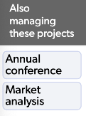 Example field titled: Also managing these projects. Example values returnes: Annual conference, Market Analysis. Values in the field are separated in a small box, just like multi-select fields display. There is no separating punctuation between the values.